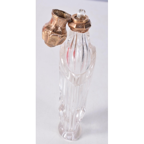 1688 - AN 18CT GOLD AND GLASS SCENT BOTTLE. 97 grams. 13 cm x 4.25cm.