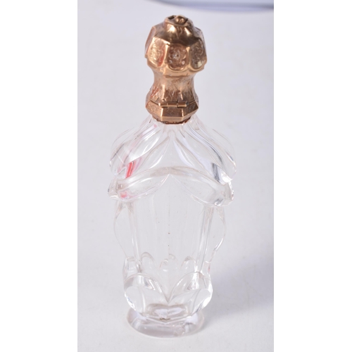 1688 - AN 18CT GOLD AND GLASS SCENT BOTTLE. 97 grams. 13 cm x 4.25cm.