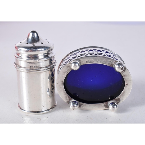 1701 - SILVER CONDIMENTS. Silver 23 grams. Largest 5.25cm x 2.75 cm. (2)