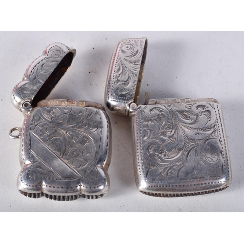 1703 - TWO ANTIQUE SILVER VESTA CASES. 33 grams. 4.25cm x 3.25cm. (2)