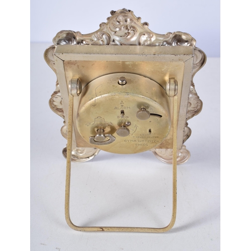 1716 - A Gorham Silver Cased Strut Clock. Stamped Sterling. 12 cm x 9.2cm, weight 252g, not working