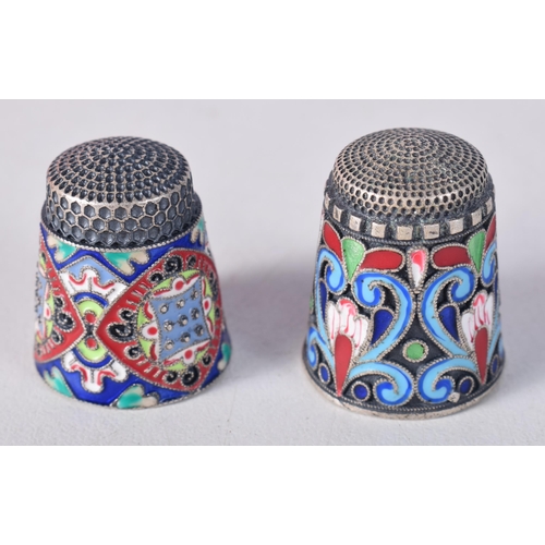 1724 - Two Continental Silver and Enamel Thimbles. Stamped 84. 2.2cm x 1.8cm., total weight 20.2g (2)