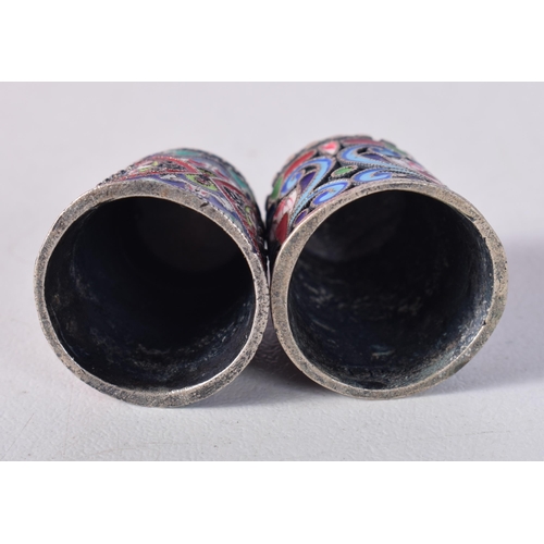 1724 - Two Continental Silver and Enamel Thimbles. Stamped 84. 2.2cm x 1.8cm., total weight 20.2g (2)