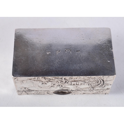 1738 - A Continental Miniature Silver Chest Embossed with Rural Scenes. Stamped 800. 3 cm x 5.4cm x 3.1cm, ... 