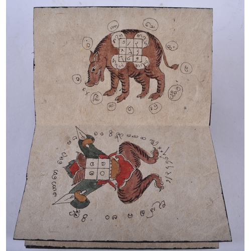 2444 - AN UNUSUAL EARLY 20TH CENTURY SOUTHEAST ASIAN THAI WATERCOLOUR BOOKLET painted with deities and anim... 