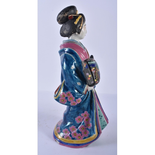 2445 - A LARGE 19TH CENTURY JAPANESE MEIJI PERIOD AO KUTANI FIGURE OF A GEISHA together with a similar smal... 