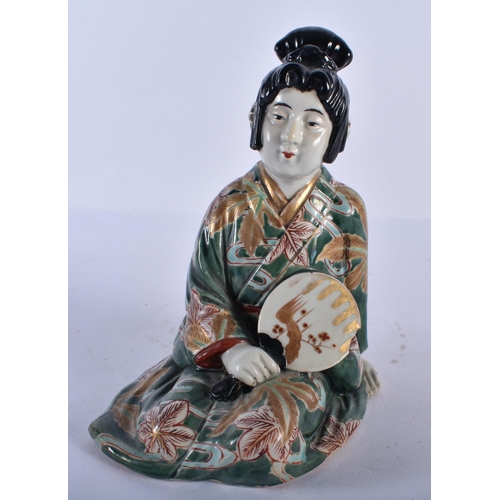 2445 - A LARGE 19TH CENTURY JAPANESE MEIJI PERIOD AO KUTANI FIGURE OF A GEISHA together with a similar smal... 