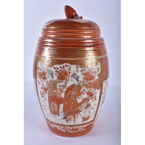 2446 - A LARGE 19TH CENTURY JAPANESE MEIJI PERIOD KUTANI VASE AND COVER painted with figures and landscapes... 