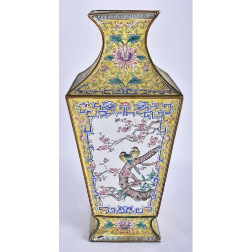 2231 - A LARGE EARLY 20TH CENTURY CHINESE CANTON ENAMEL SQUARE FORM VASE Late Qing/Republic, painted with b... 