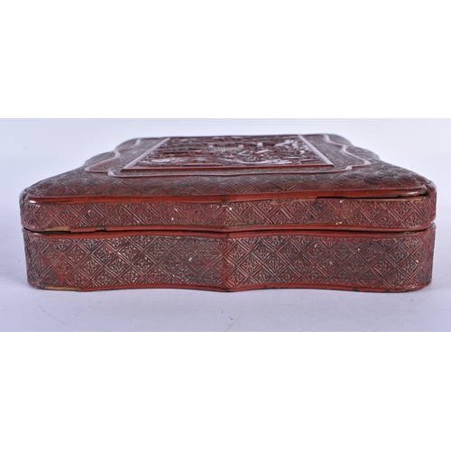 2237 - A CHINESE QING DYNASTY CARVED CINNABAR LACQUER BOX AND COVER decorated with figures within a landsca... 