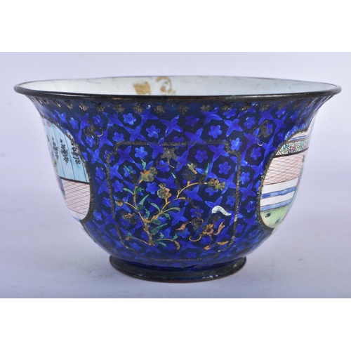 2238 - A 19TH CENTURY CHINESE CANTON ENAMEL BOWL ON STAND Qing, painted with figures and landscapes. 14 cm ... 