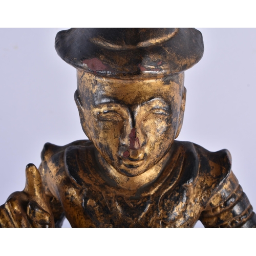 2241 - A LARGE 19TH CENTURY CHINESE CARVED AND GILT LACQUER WOOD FIGURE OF A MALE Qing. 38 cm x 15 cm.