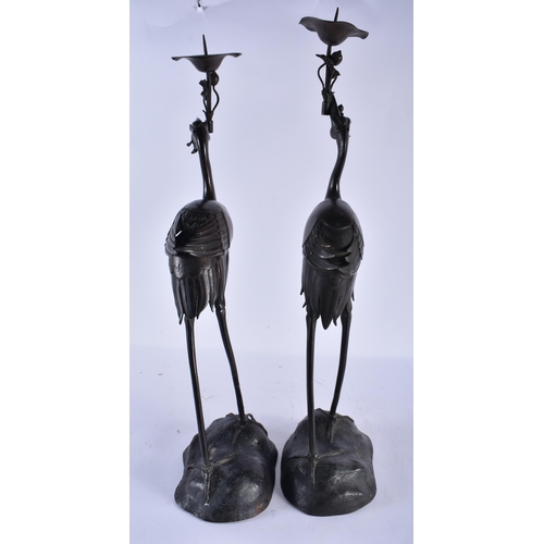 2243 - AN UNUSUALLY LARGE PAIR OF 19TH CENTURY JAPANESE MEIJI PERIOD BRONZE CANDLESTICKS with censers to th... 