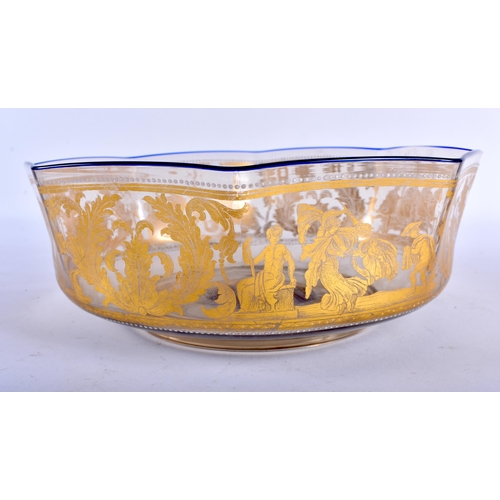 774 - THREE FINE ITALIAN VENETIAN GILDED GLASS BOWLS delicately blown and painted with classical figures a... 