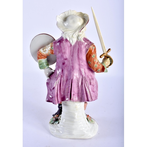 776 - AN 18TH CENTURY DERBY PORCELAIN FIGURE OF FALSTAFF together with two Continental porcelain plates, p... 