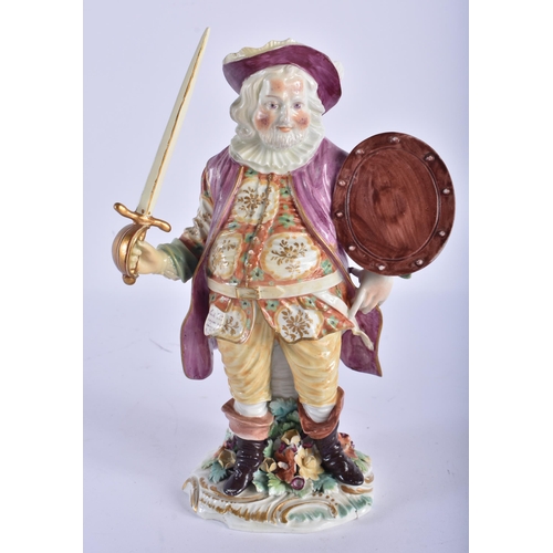 776 - AN 18TH CENTURY DERBY PORCELAIN FIGURE OF FALSTAFF together with two Continental porcelain plates, p... 