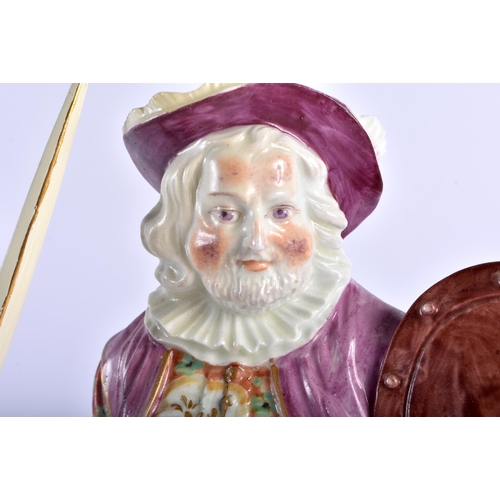 776 - AN 18TH CENTURY DERBY PORCELAIN FIGURE OF FALSTAFF together with two Continental porcelain plates, p... 