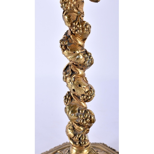 778 - A LOVELY PAIR OF 19TH CENTURY EUROPEAN BRONZE CANDLESTICK LAMPS overlaid with trailing vines and aca... 