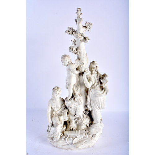 780 - AN UNUSUAL LARGE 18TH CENTURY DERBY BISQUE PARIAN WARE FIGURAL GROUP depicting three figures standin... 