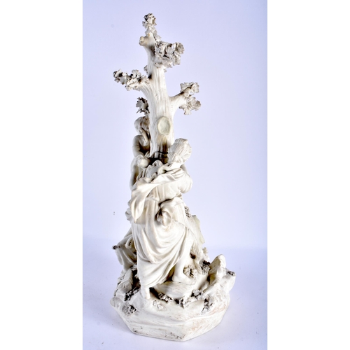 780 - AN UNUSUAL LARGE 18TH CENTURY DERBY BISQUE PARIAN WARE FIGURAL GROUP depicting three figures standin... 