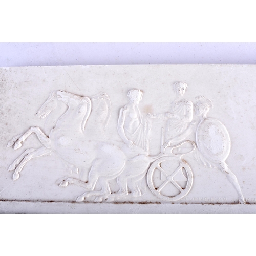 793 - TWO 19TH CENTURY COUNTRY HOUSE PLASTER GRAND TOUR PLAQUES After the Antiquity. 24 cm x 7 cm. (2)