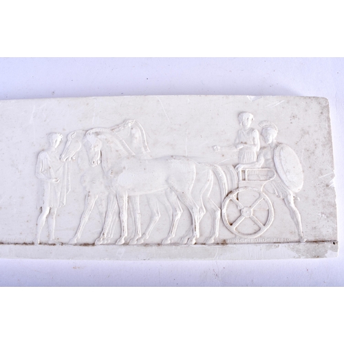 793 - TWO 19TH CENTURY COUNTRY HOUSE PLASTER GRAND TOUR PLAQUES After the Antiquity. 24 cm x 7 cm. (2)