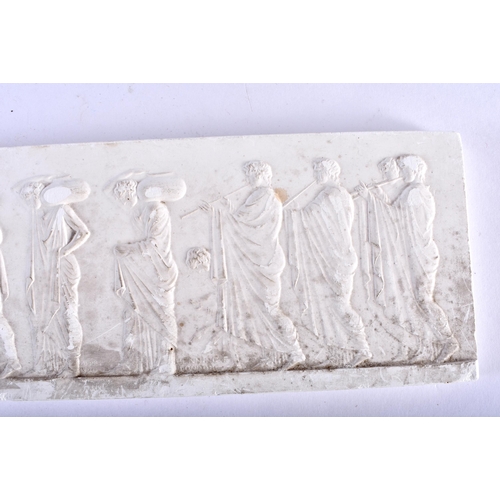 793 - TWO 19TH CENTURY COUNTRY HOUSE PLASTER GRAND TOUR PLAQUES After the Antiquity. 24 cm x 7 cm. (2)