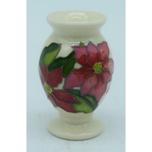 3501 - Boxed Moorcroft Seasonal Flower Collection Poinsettia Miniature Vase 2020 together with a Slipper Or... 