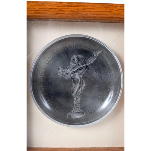 3508 - A framed Spirit of Ecstasy glass dish 20 x 19 cm