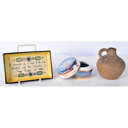 3509 - A group of Ceramics , 1937 Coronation Dish, Lustre ware lidded pot, pottery Jug etc 17 cm (6).