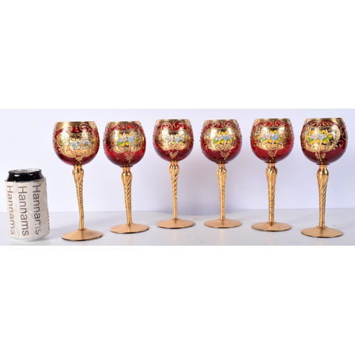 3512 - A collection of Bohemian Czechoslovakian wine glasses 19 cm (6).