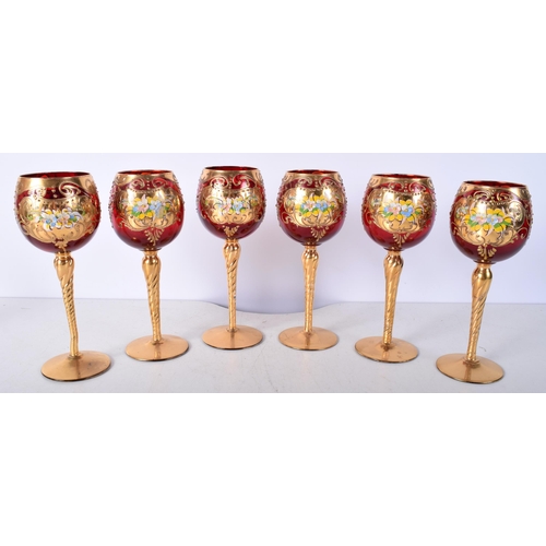 3512 - A collection of Bohemian Czechoslovakian wine glasses 19 cm (6).