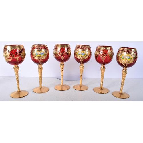 3512 - A collection of Bohemian Czechoslovakian wine glasses 19 cm (6).