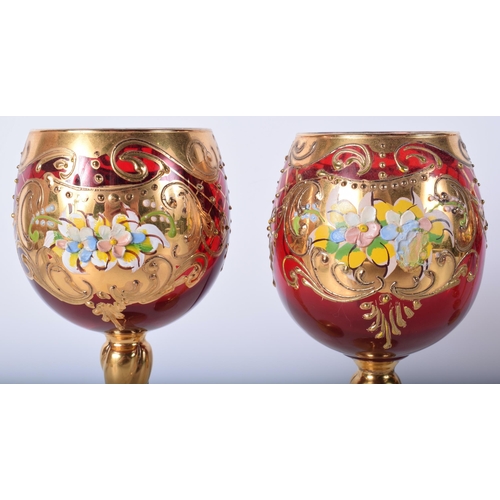 3512 - A collection of Bohemian Czechoslovakian wine glasses 19 cm (6).