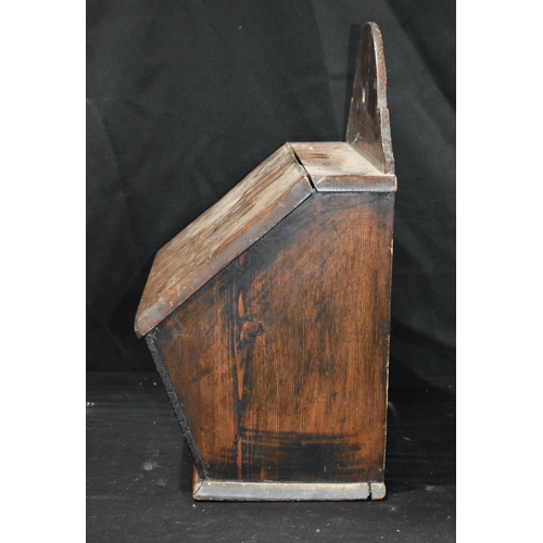 3863 - A collection of vintage wooden items, Childs chair, small chest Church candle box 55 cm.(3).