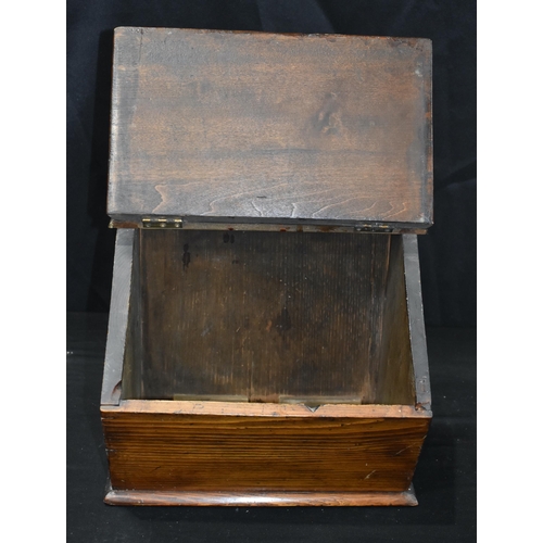 3863 - A collection of vintage wooden items, Childs chair, small chest Church candle box 55 cm.(3).