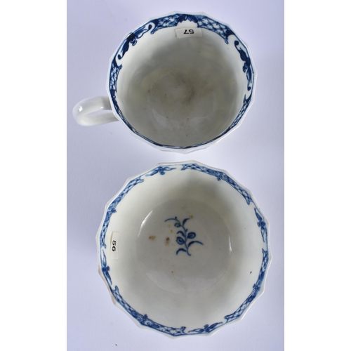 11 - AN 18TH CENTURY WORCESTER HOLLOW ROCK LILY faceted TEACUP together with a matching teabowl. Largest ... 