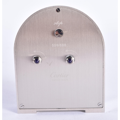 114 - A BOXED CARTIER LIMITED EDITION BLACK ENAMELLED DESK CLOCK. 8 cm x 6.5cm.