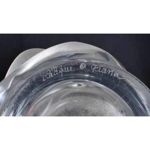 121 - A LARGE FRENCH LALIQUE GLASS BIRD VASE. 25 cm x 15cm.