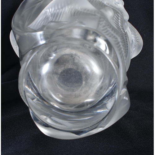 121 - A LARGE FRENCH LALIQUE GLASS BIRD VASE. 25 cm x 15cm.