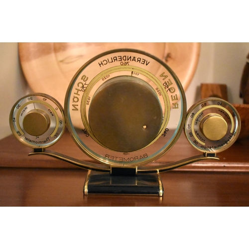 123 - A STYLISH ART DECO REGEN VERANDERLICH SCHON GLASS AND ENAMEL BAROMETER. 17 cm x 23 cm.