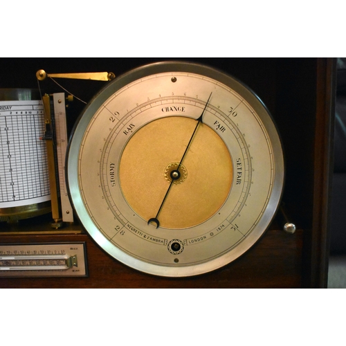 124 - A FINE ANTIQUE NEGRETTI & ZAMBRA WEATHER STATION C1874 with twin silvered dials, central barograph a... 