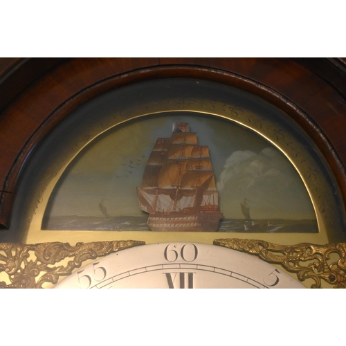 125 - A GOOD GEORGE III MAHOGANY AUTOMATON LONGCASE CLOCK by John Pollard of Plymouth Dock. 208 cm x 50 cm... 