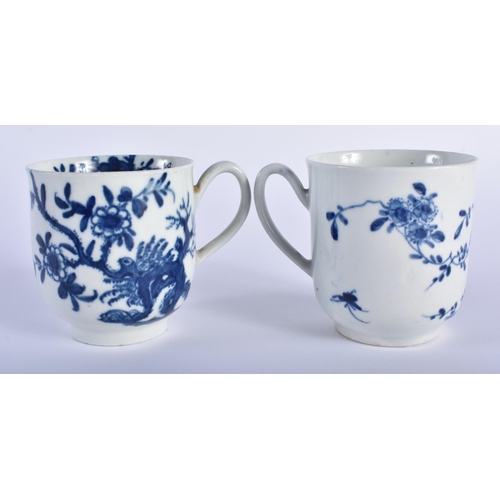 13 - TWO 18TH CENTURY WORCESTER COFFEE CUPS & TEABOWLS painted with the Prunus Root pattern. Largest 7.5c... 