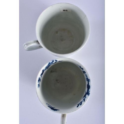 13 - TWO 18TH CENTURY WORCESTER COFFEE CUPS & TEABOWLS painted with the Prunus Root pattern. Largest 7.5c... 