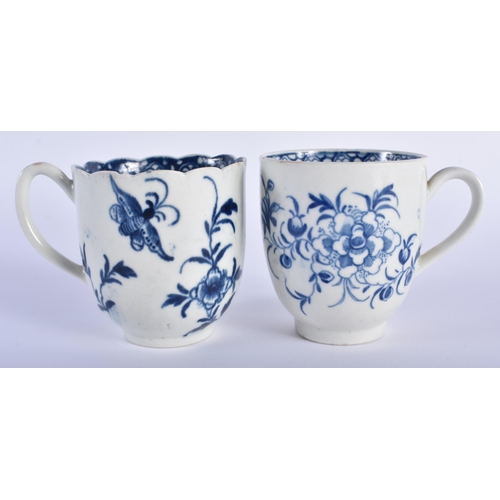 14 - AN 18TH CENTURY WORCESTER SCALLOPED TEACUP together with another Worcester cup with similar floral s... 