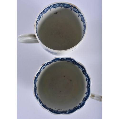 14 - AN 18TH CENTURY WORCESTER SCALLOPED TEACUP together with another Worcester cup with similar floral s... 