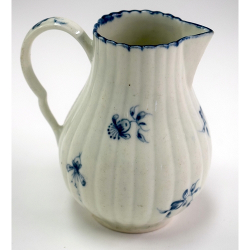 142 - 18th century Worcester fluted jug painted with the Gilliflower pattern. 10.5cm high
