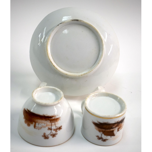 150 - Early 19th century Chamberlains Worcester miniature coffee cup, teabowl and saucer painted with a se... 