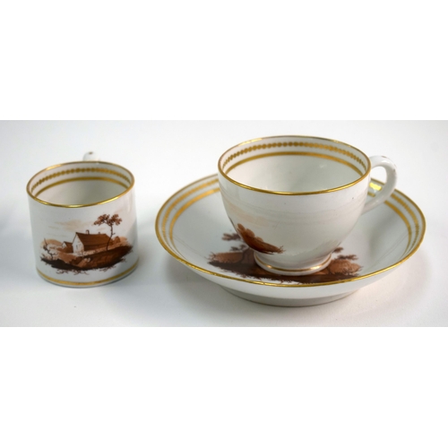 150 - Early 19th century Chamberlains Worcester miniature coffee cup, teabowl and saucer painted with a se... 